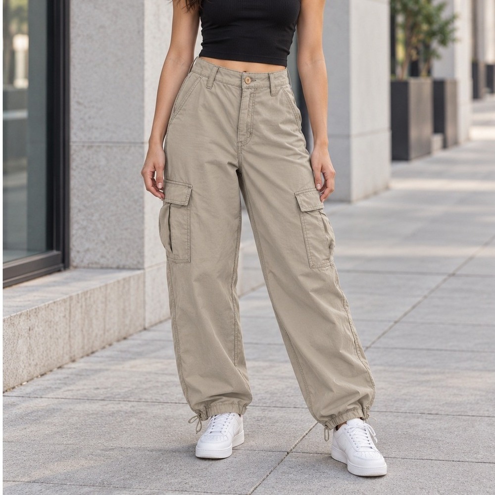 Levi's 94 Baggy Cargo Pants Women's 28x30 Khaki Cotton Utility Drawstring Hem